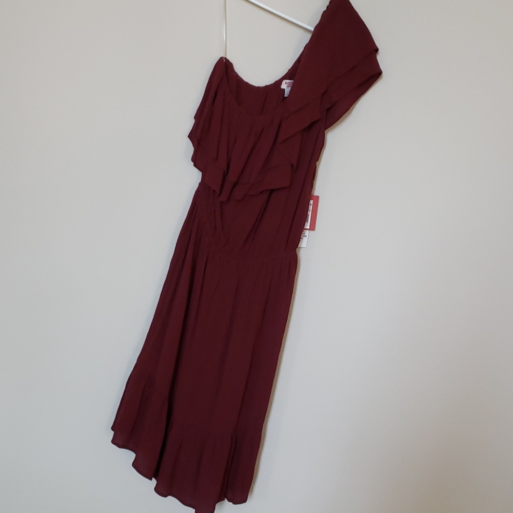 Burgundy One Shouldered Dress
